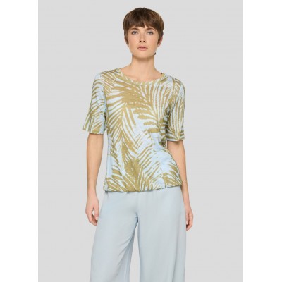 Rabe - 56-122371 T-shirt licht blauw kaki palmprint.